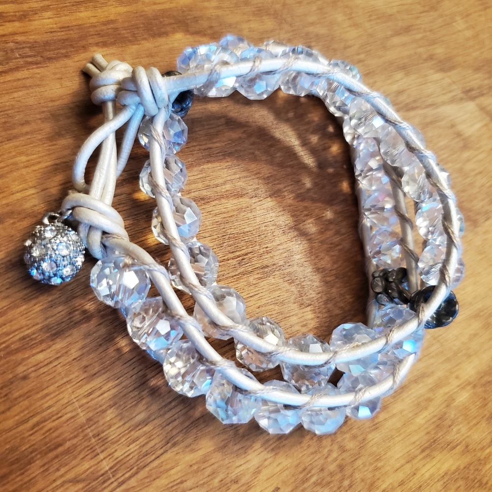 "Diamond" Facet Bead & Leather Wrap Bracelet